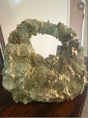 Floral Embellished Sage Green Decorative Accent Bag